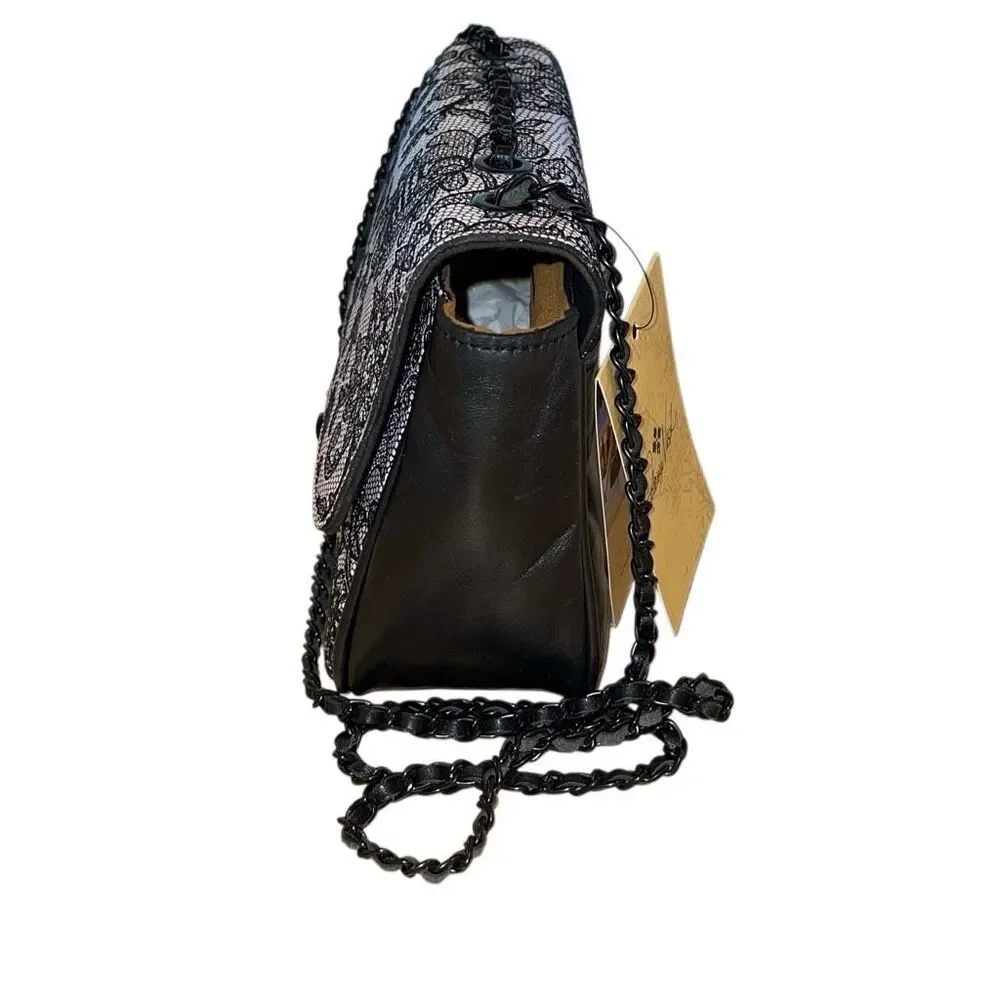 Patricia Nash Womens Chantilly Lace‎ Lorenza Crossbody Bag Black White NWT